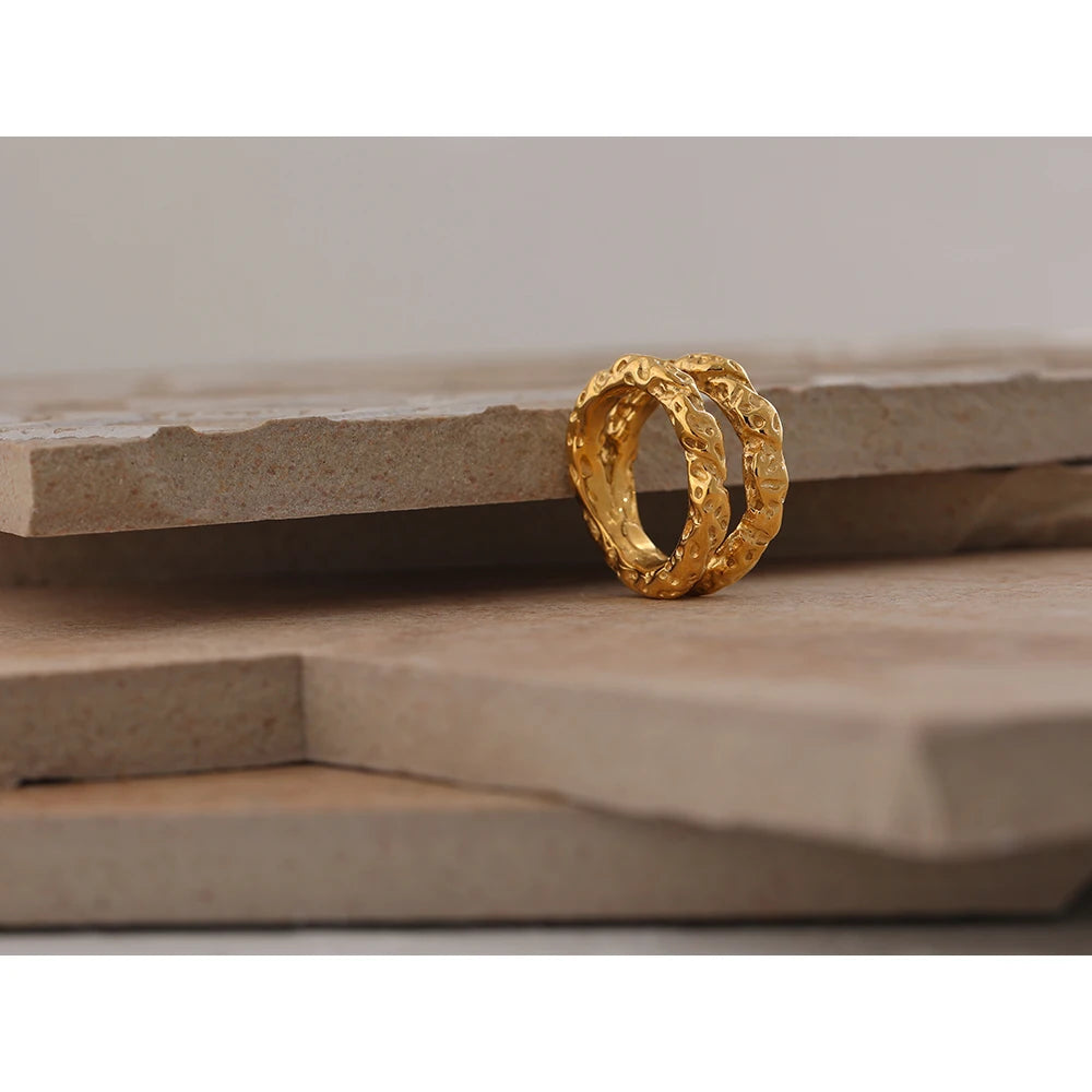 Double Layer Molten Ring Ring Ecuyeres 8 Gold 