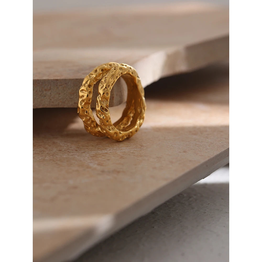 Double Layer Molten Ring Ring Ecuyeres 6 Gold 