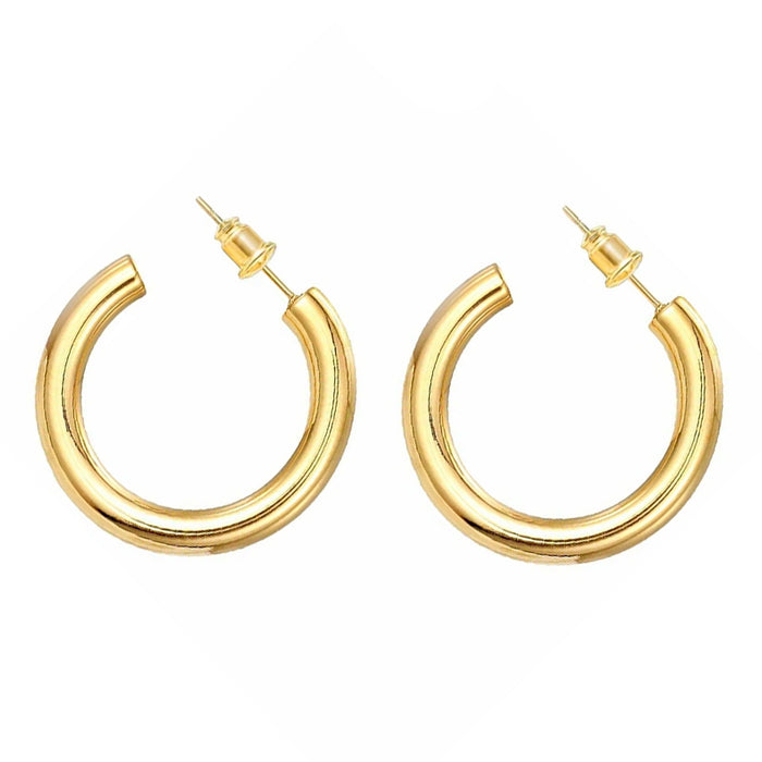 Chunky Rounded Classic Hoop Earrings Earrings Ecuyeres gold 2 inch 