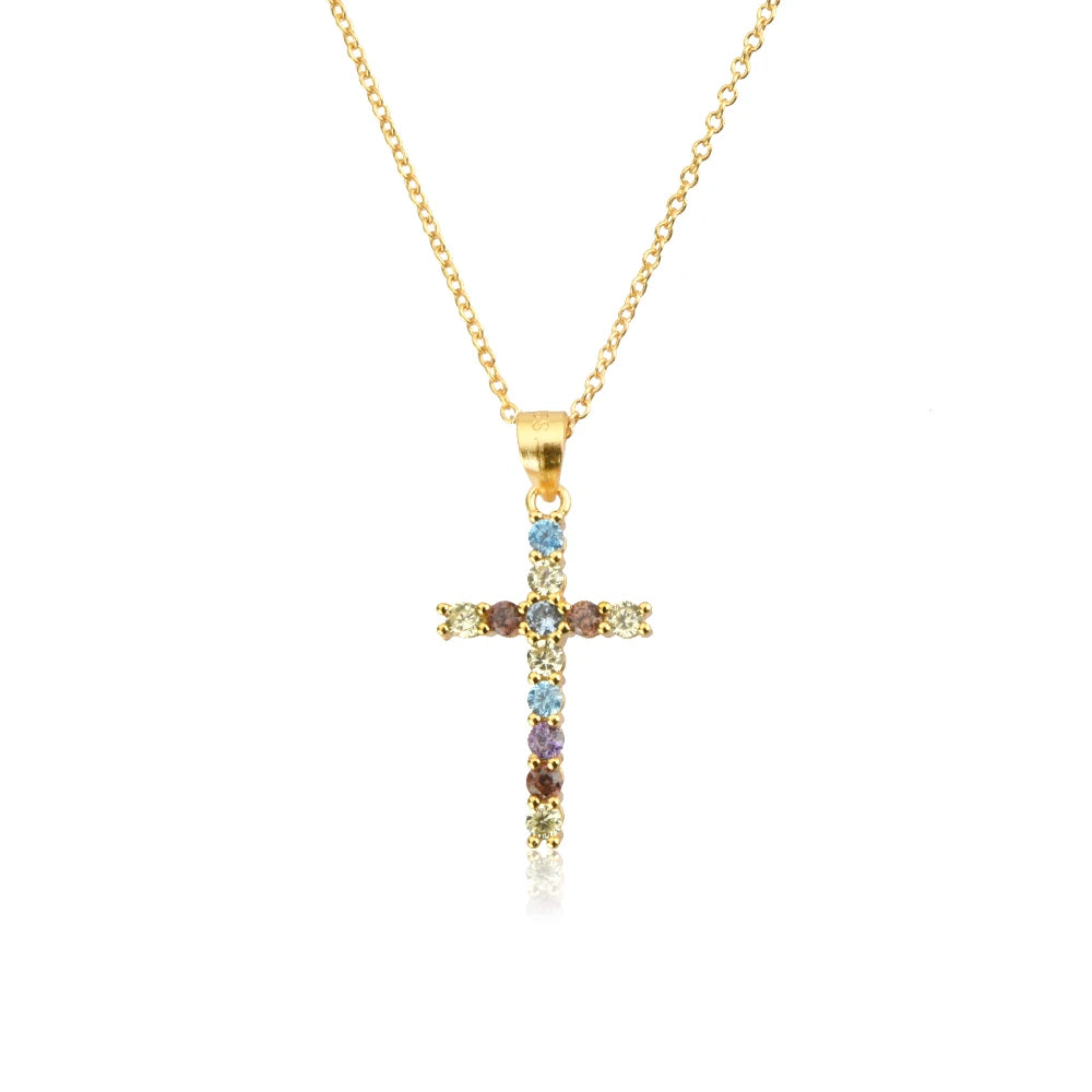 Multicolor Cross Pendant Necklace Necklace Ecuyeres Silver  