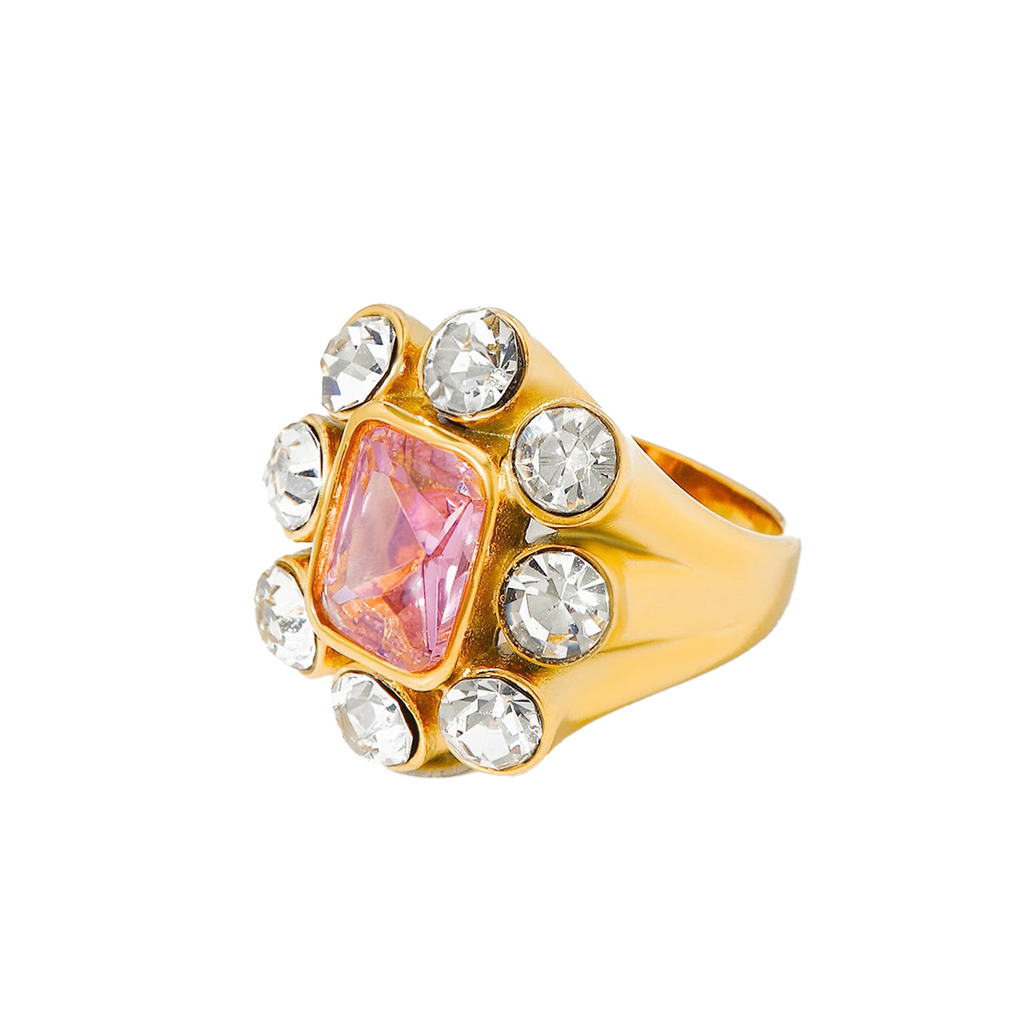 Pink Rhinestone Jeweled Ring Ring Ecuyeres Gold  