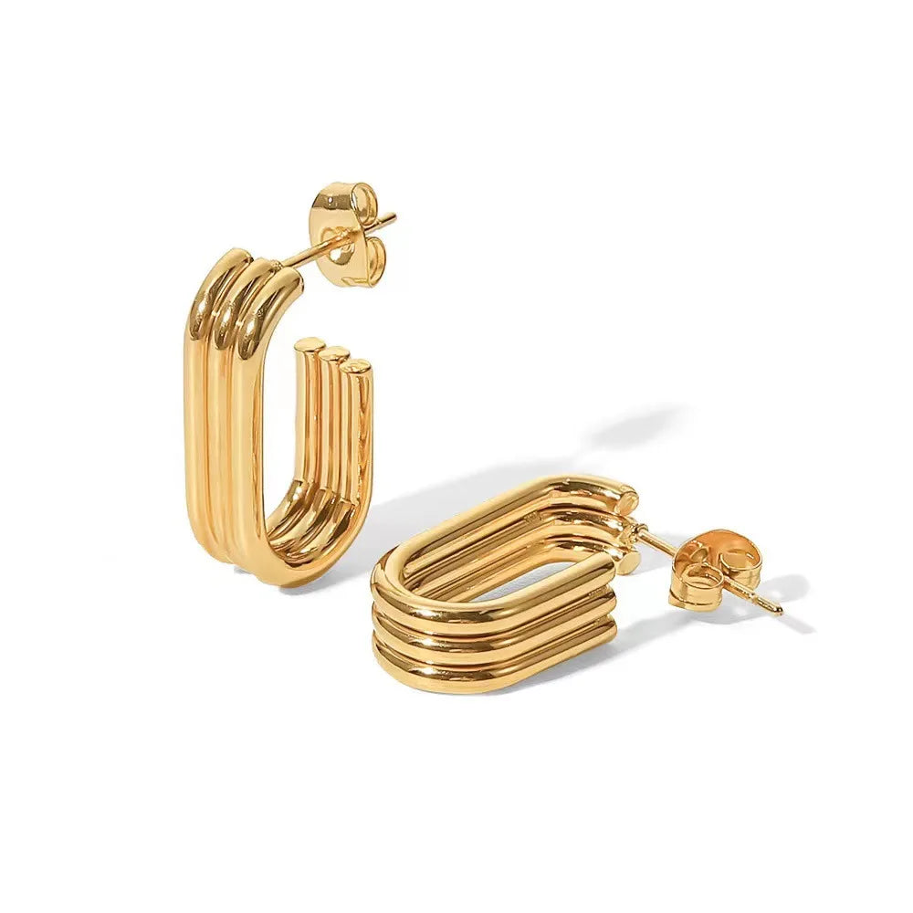 U-Shaped Ribbed Gold Earrings Earrings Ecuyeres Gold  