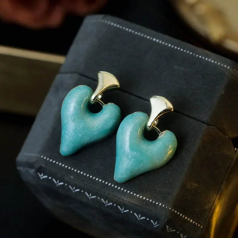 Elegant Drip Glaze Love Earrings Earrings Ecuyeres Blue  