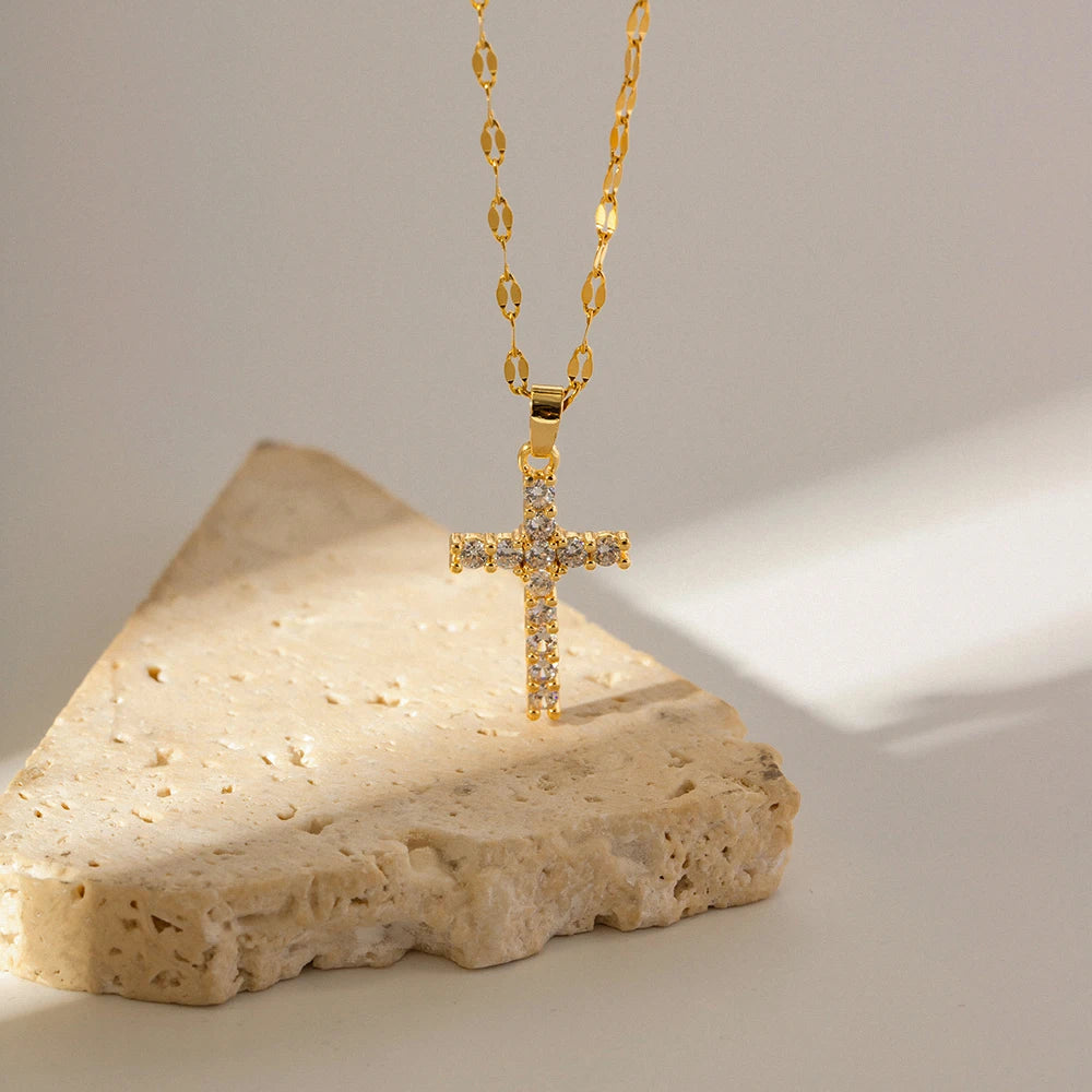 Encrusted Cross Pendent Necklace Ecuyeres   