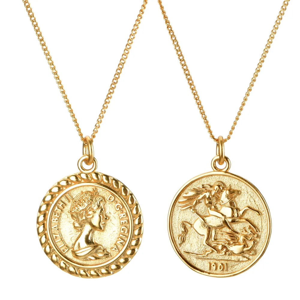 Gold Coin Pendant Necklace Necklace Ecuyeres   