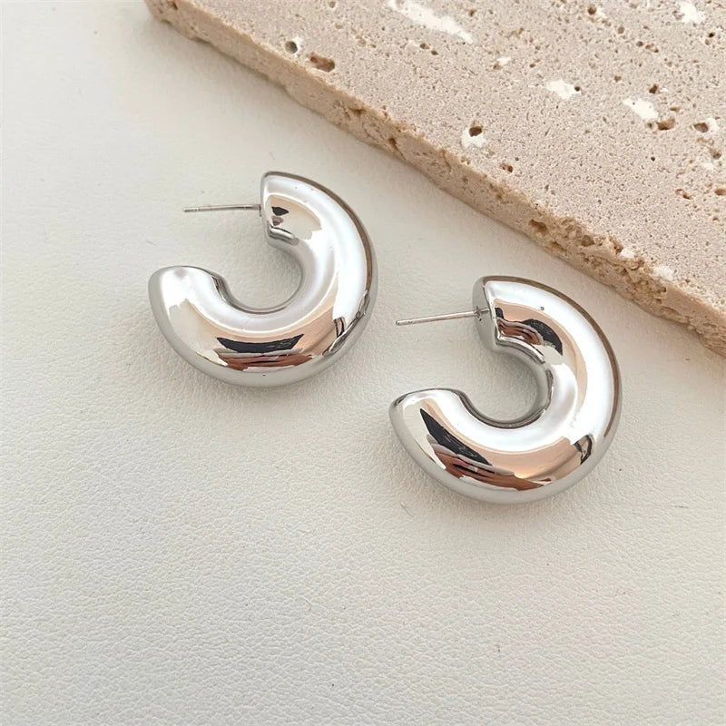 Chunky Crescent Hoop Earring Earrings Ecuyeres Silver  