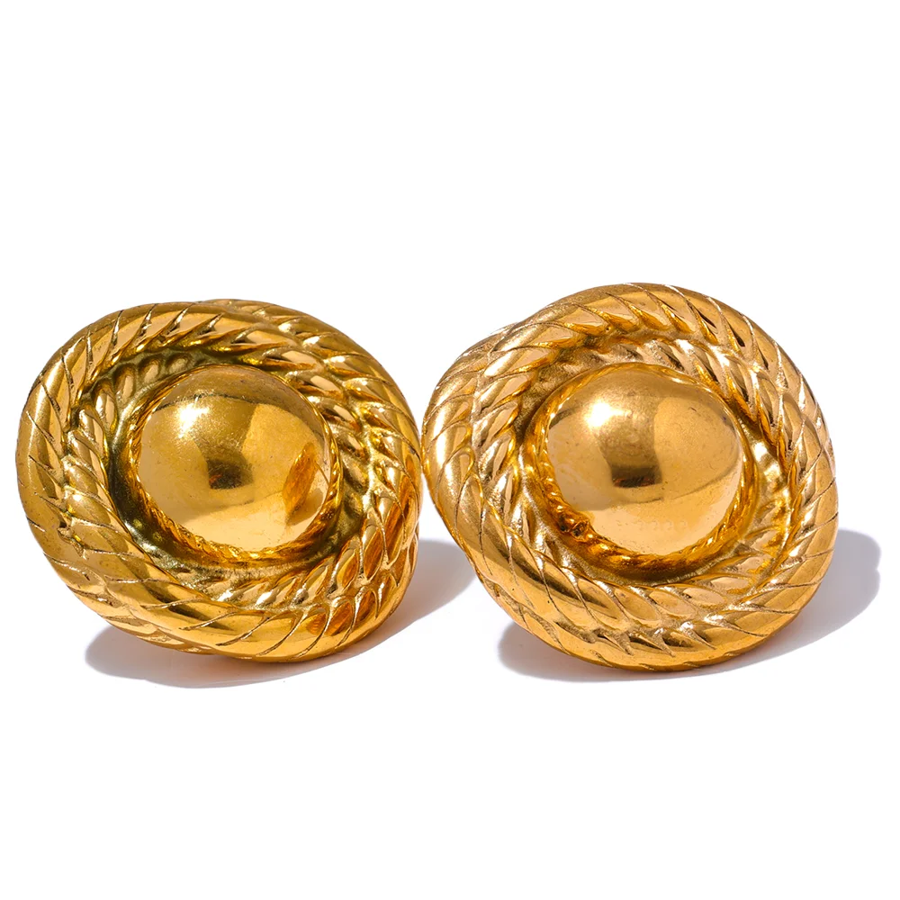 Bold Rounded Woven Stud Earrings Earrings Ecuyeres Gold  