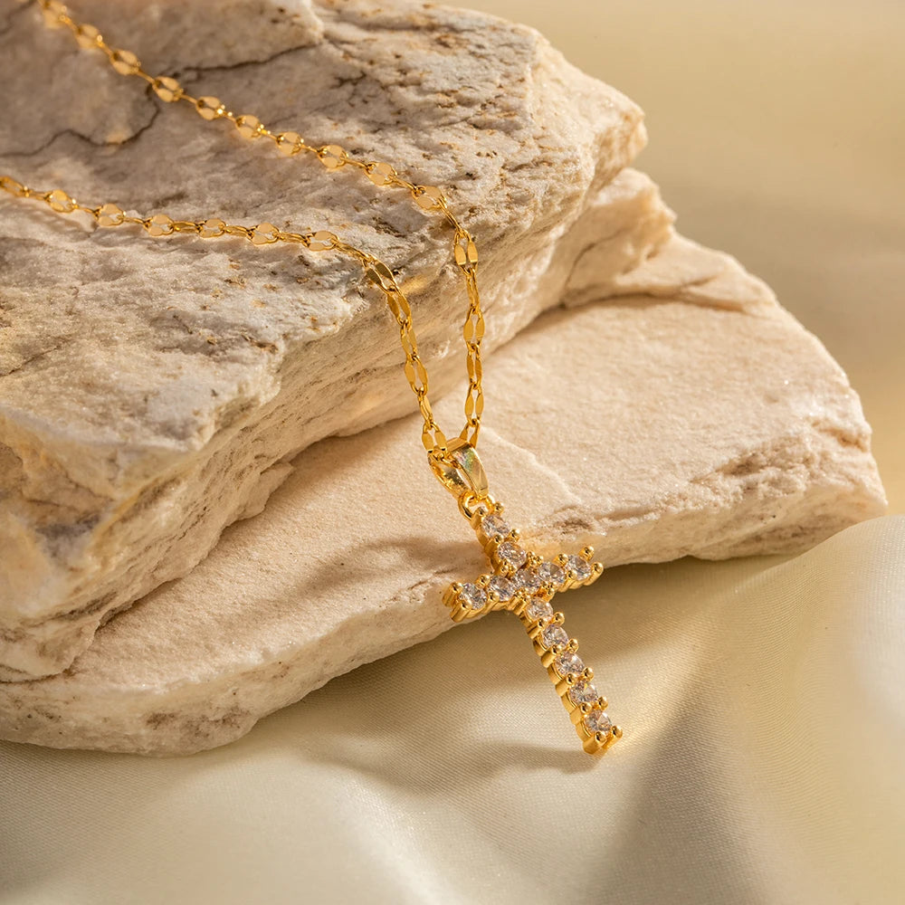 Encrusted Cross Pendent Necklace Ecuyeres   